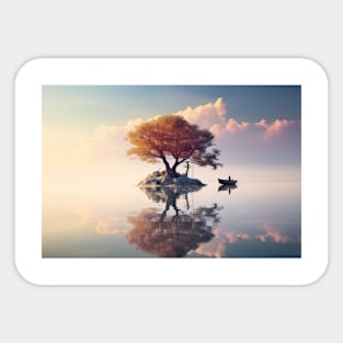 Tree In Calm Lake Serene Landscape Sticker